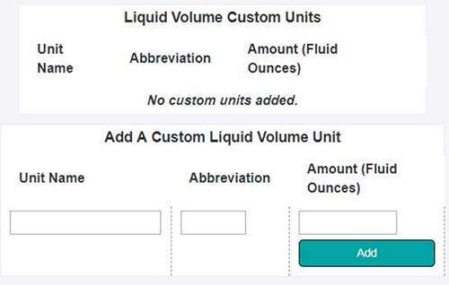 Liquid Volume Custom Amount